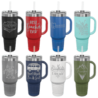 40 oz. Engraved Travel Cup with Handle and Straw
