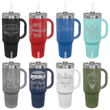 40 oz. Engraved Travel Cup with Handle and Straw