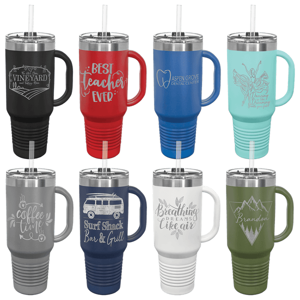 40 oz. Engraved Travel Cup with Handle and Straw