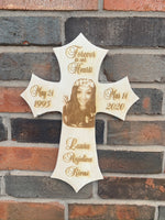 Personalized Wood Photo Cross Decor - Baltic Birch Natural Wood - Forever in our Hearts