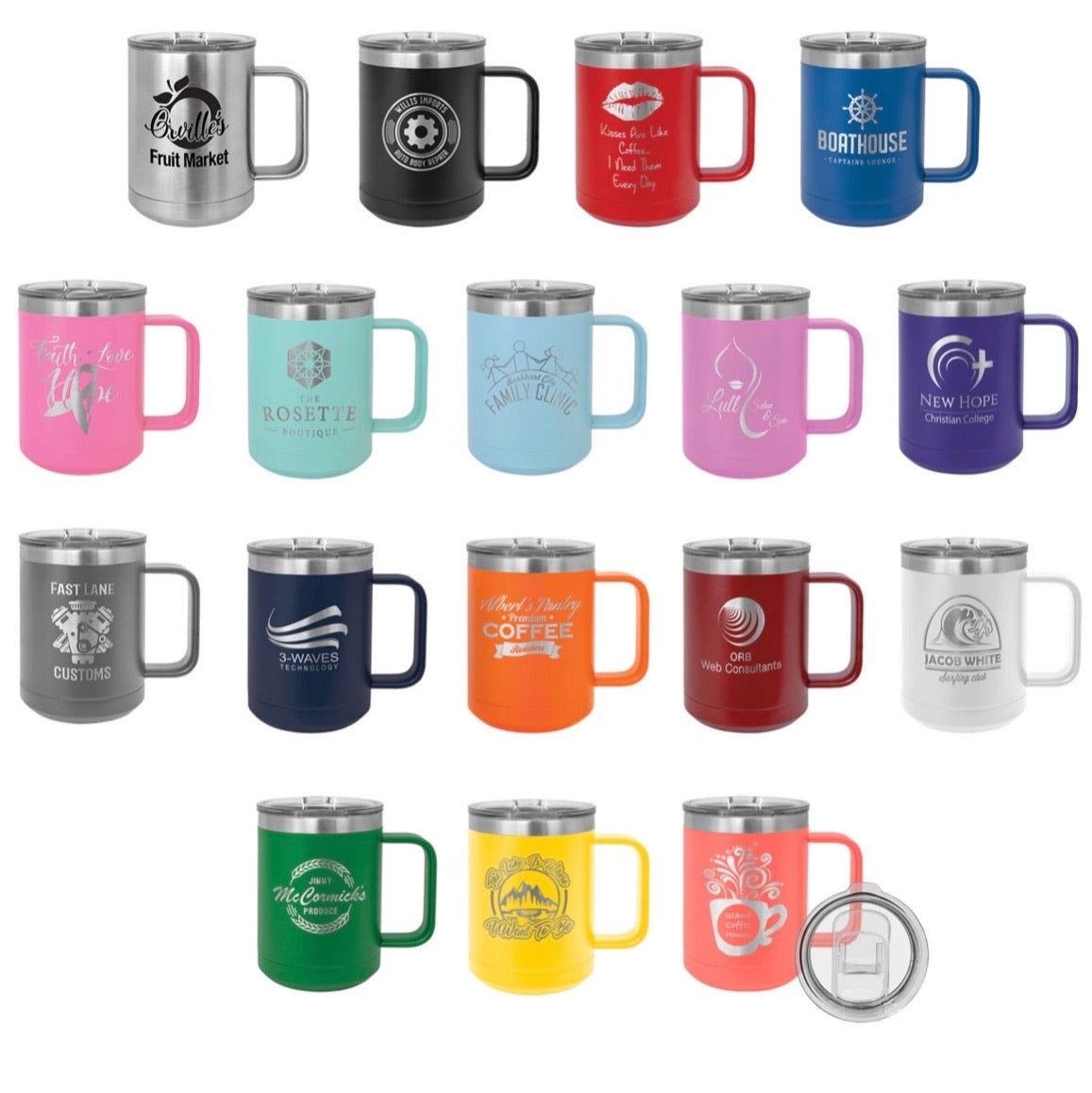 Custom Engraved Insulated Polar Camel Insulated Mug, 15 ounce Text - One Side / Coral