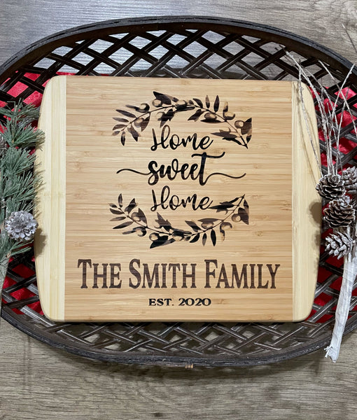 Personalized Engraved Natural Bamboo Cutting Board - Texas Home - Two-Tone Bamboo Wood - Kitchen Decor - Mother's Day Gift - Family Name