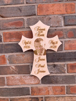 Personalized Wood Photo Cross Decor - Baltic Birch Natural Wood - Forever in our Hearts