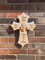 Personalized Wood Photo Cross Decor - Baltic Birch Natural Wood - Forever in our Hearts