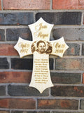 Personalized Wood Photo Cross Decor - Baltic Birch Natural Wood - Forever in our Hearts