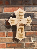 Personalized Wood Photo Cross Decor - Baltic Birch Natural Wood - Forever in our Hearts