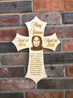 Personalized Wood Photo Cross Decor - Baltic Birch Natural Wood - Forever in our Hearts