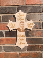 Personalized Wood Photo Cross Decor - Baltic Birch Natural Wood - Forever in our Hearts