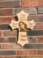Personalized Wood Photo Cross Decor - Baltic Birch Natural Wood - Forever in our Hearts