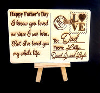 Personalized Engraved Wood Postcard- Father’s Day Gift