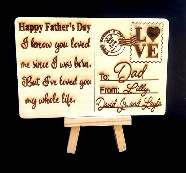 Personalized Engraved Wood Postcard- Father’s Day Gift