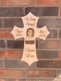 Personalized Wood Photo Cross Decor - Baltic Birch Natural Wood - Forever in our Hearts