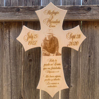Personalized Wood Photo Cross Decor - Baltic Birch Natural Wood - Forever in our Hearts