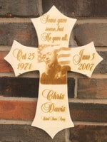 Personalized Wood Photo Cross Decor - Baltic Birch Natural Wood - Forever in our Hearts