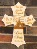 Personalized Wood Photo Cross Decor - Baltic Birch Natural Wood - Forever in our Hearts