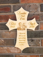 Personalized Wood Photo Cross Decor - Baltic Birch Natural Wood - Forever in our Hearts