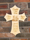 Personalized Wood Photo Cross Decor - Baltic Birch Natural Wood - Forever in our Hearts