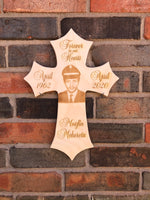 Personalized Wood Photo Cross Decor - Baltic Birch Natural Wood - Forever in our Hearts