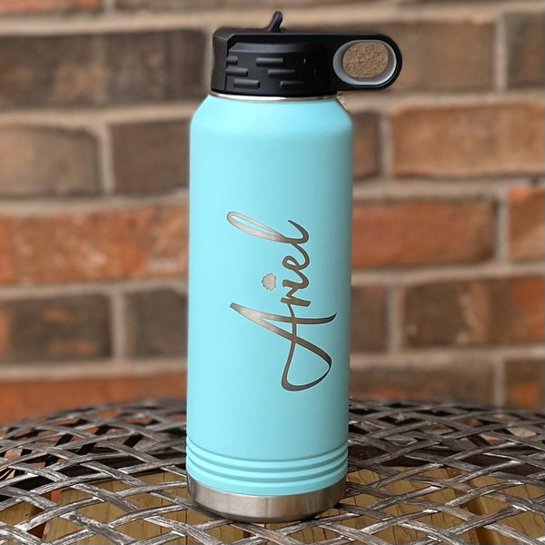 Personalized Kids Stainless Steel Water Bottle With Straw, Custom