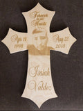 Personalized Wood Photo Cross Decor - Baltic Birch Natural Wood - Forever in our Hearts